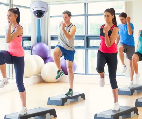 CCTV camera in leisure centre exercise class